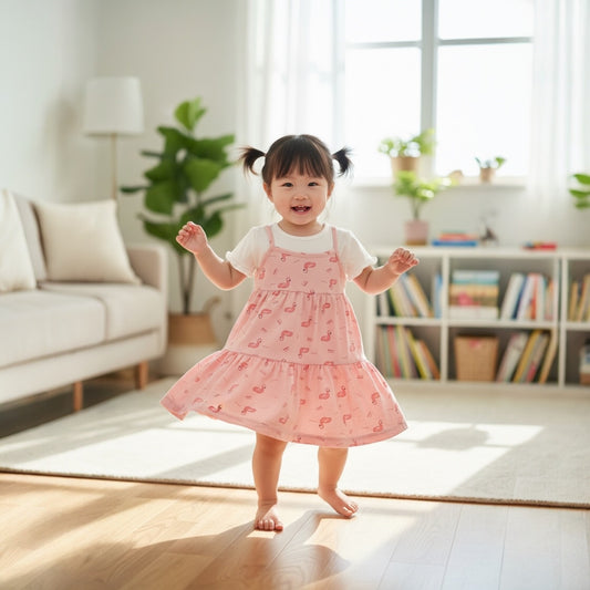 Baby Knit Pinafore Dress – Flamingo Print