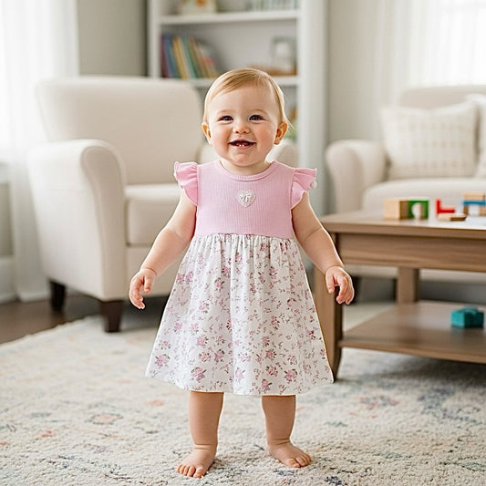 Baby & Toddler Two-tone Floral Knit Cotton Dress