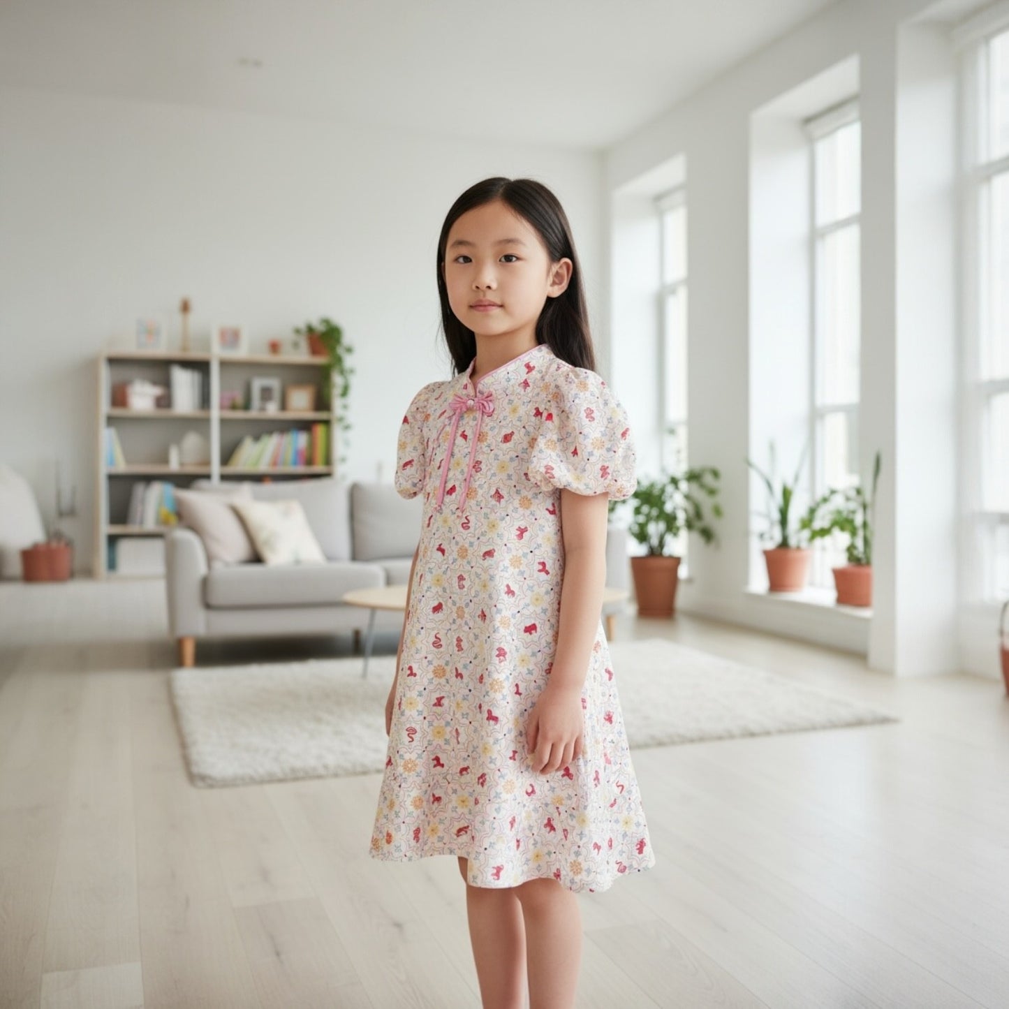 Mandarin collar A line Girls Dress