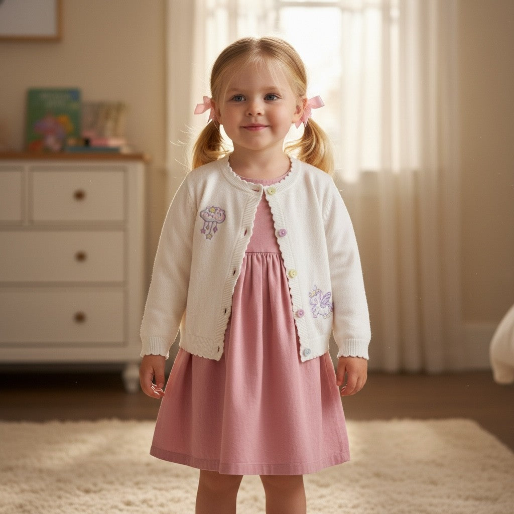 Girls 100% Cotton Knitted Embroidered Cardigan – Unicorn
