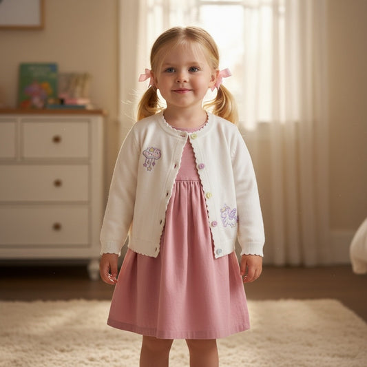 Baby 100% Cotton Knitted Embroidered Cardigan – Unicorn