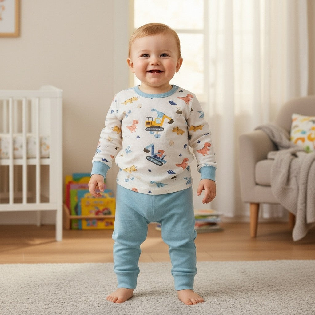 95% Bamboo Boy Pyjamas Set Dino Truck Print