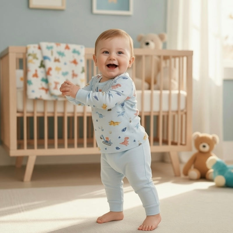 95% Bamboo Boy Pyjamas Set Dino Truck Print