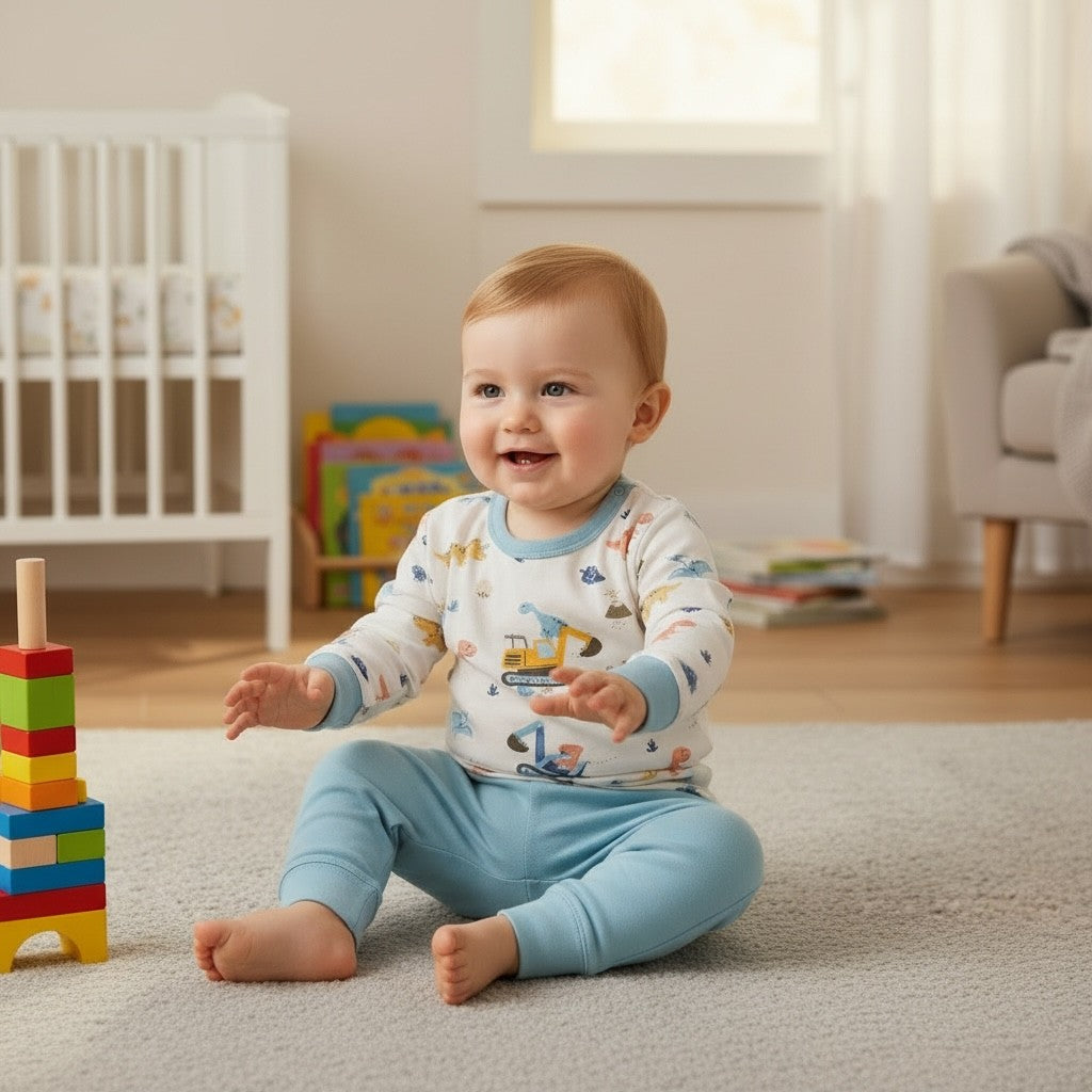 95% Bamboo Boy Pyjamas Set Dino Truck Print