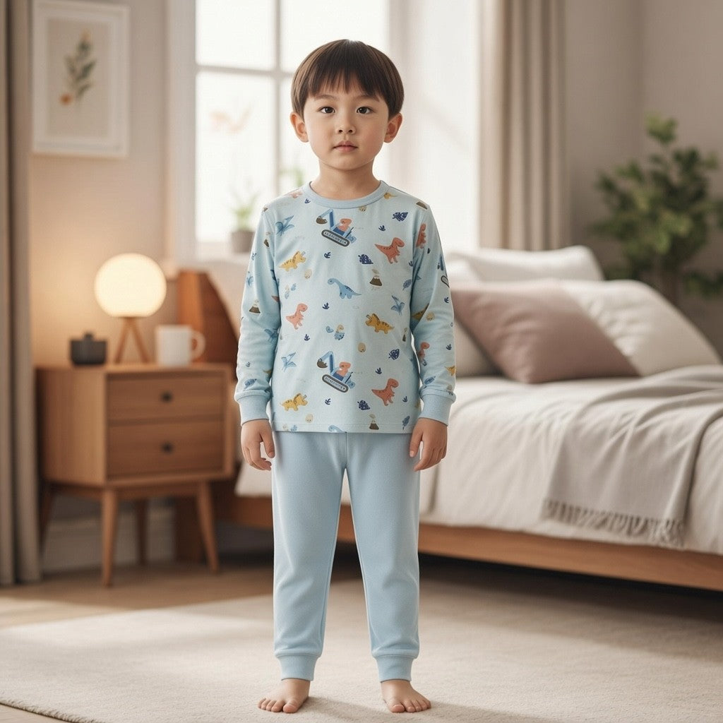 95% Bamboo Boy Pyjamas Set Dino Truck Print