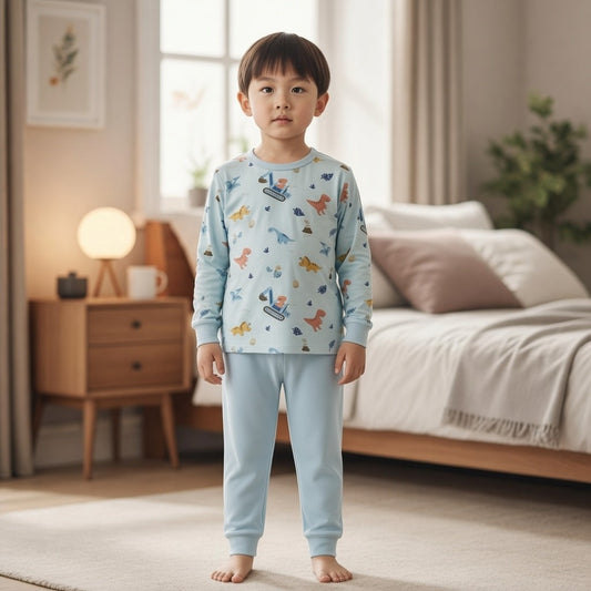95% Bamboo Boy Pyjamas Set Dino Truck Print