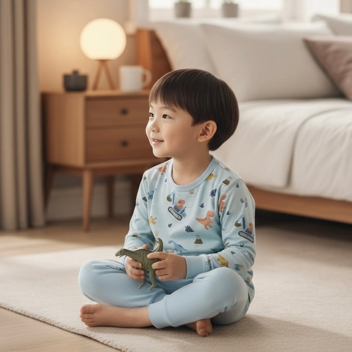 95% Bamboo Boy Pyjamas Set Dino Truck Print