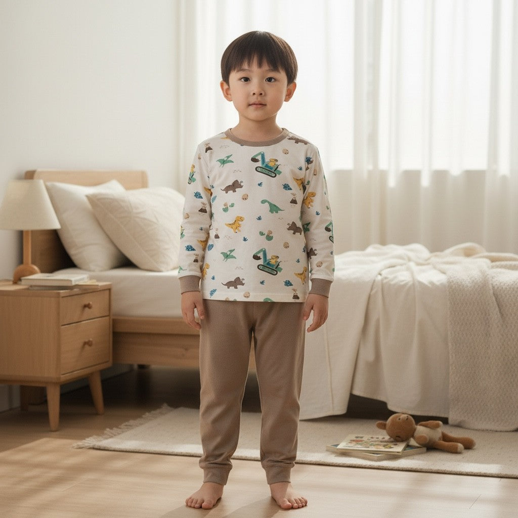 95% Bamboo Boy Pyjamas Set Dino Truck Print
