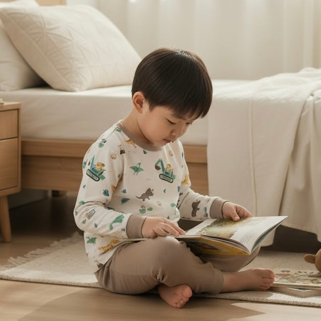 95% Bamboo Boy Pyjamas Set Dino Truck Print