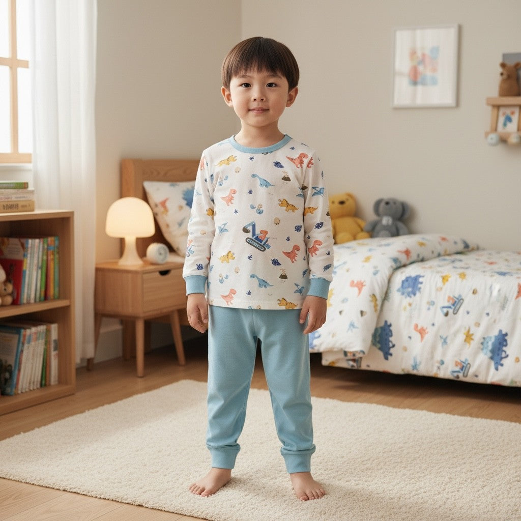 95% Bamboo Boy Pyjamas Set Dino Truck Print