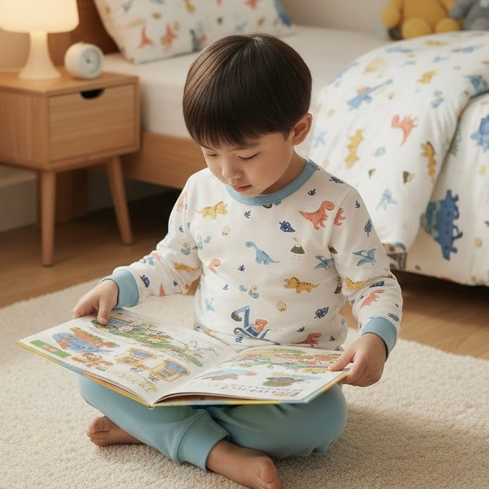 95% Bamboo Boy Pyjamas Set Dino Truck Print