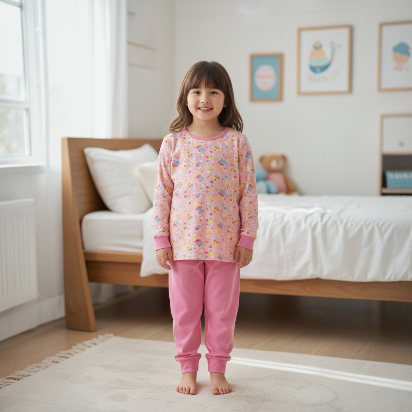 Pink Heart Kids/Pre-teens Girl Pyjamas Set – Ice Cream Print