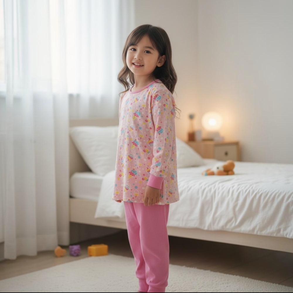 Pink Heart Kids/Pre-teens Girl Pyjamas Set – Ice Cream Print