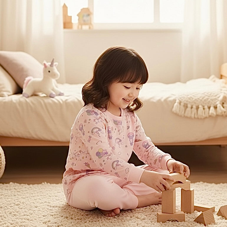 95% Bamboo Girl Pyjamas Set Unicorn Donuts Print