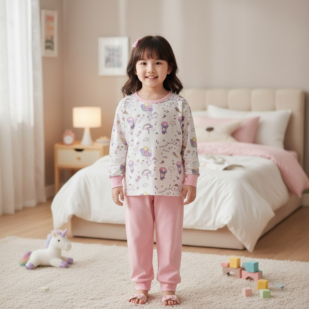 95% Bamboo Girl Pyjamas Set Unicorn Donuts Print