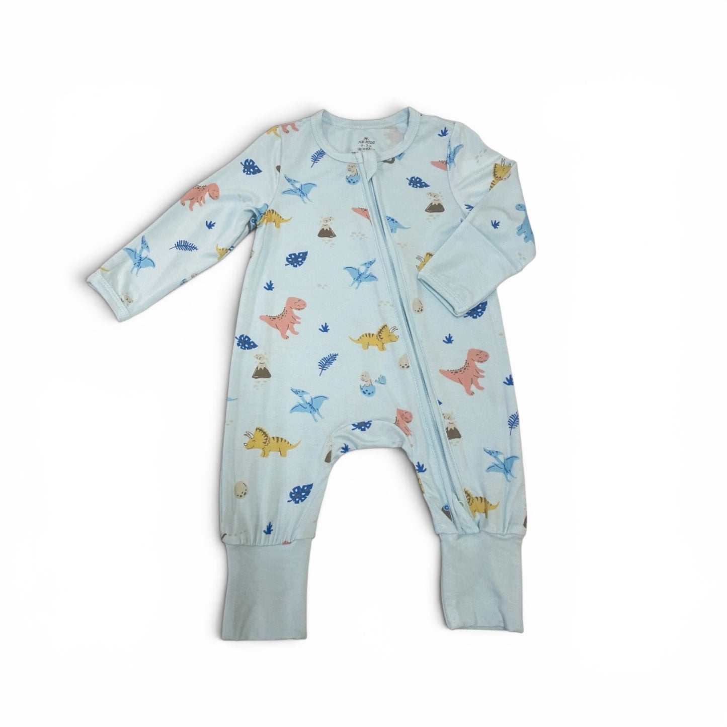 Bamboo BFF Hugz Two Way Opening Zipper Long Romper With Foldable Mittens & Footies (Dino Trucks)