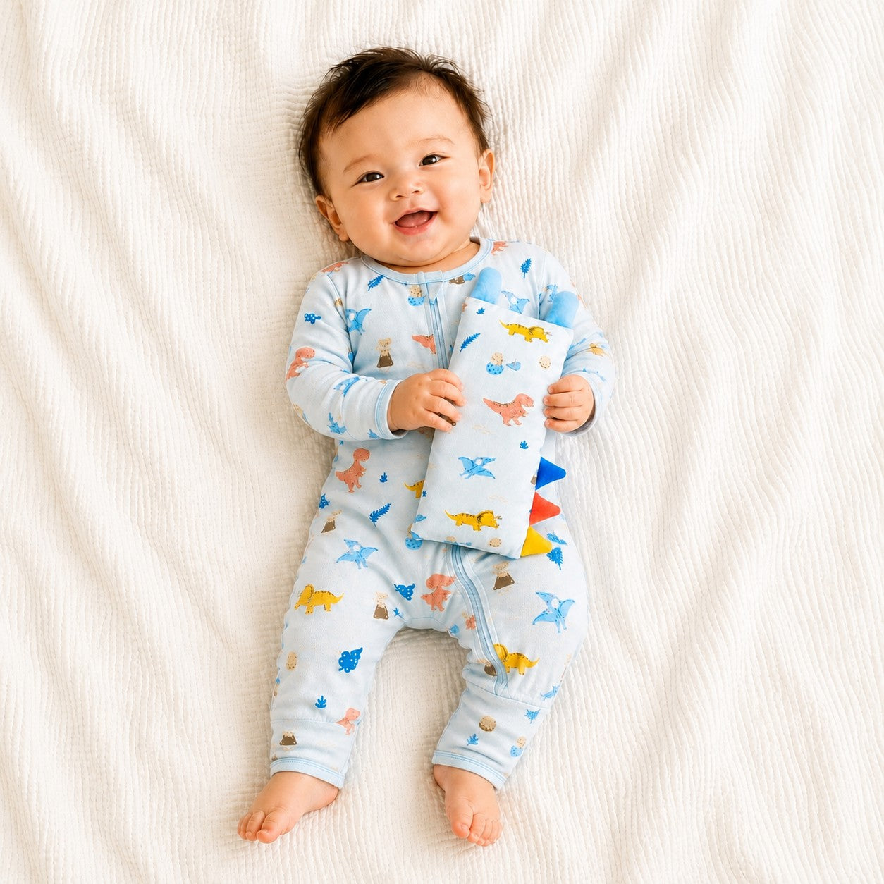 Bamboo BFF Hugz Two Way Opening Zipper Long Romper With Foldable Mittens & Footies (Dino Trucks)