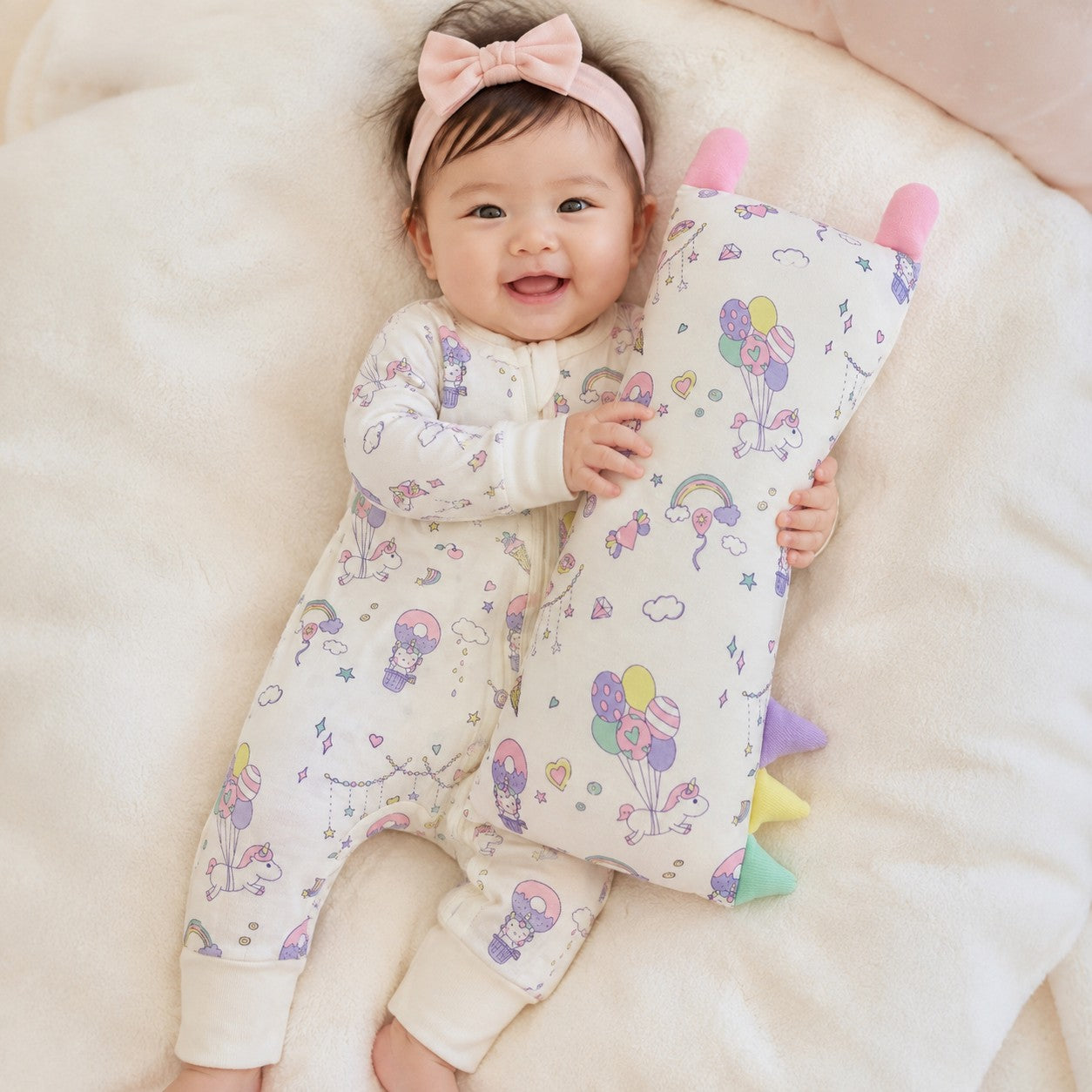 Bamboo BFF Hugz Two Way Opening Zipper Long Romper With Foldable Mittens & Footies (Unicorn Donut)