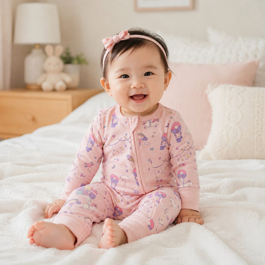 Bamboo BFF Hugz Two Way Opening Zipper Long Romper With Foldable Mittens & Footies (Unicorn Donut)