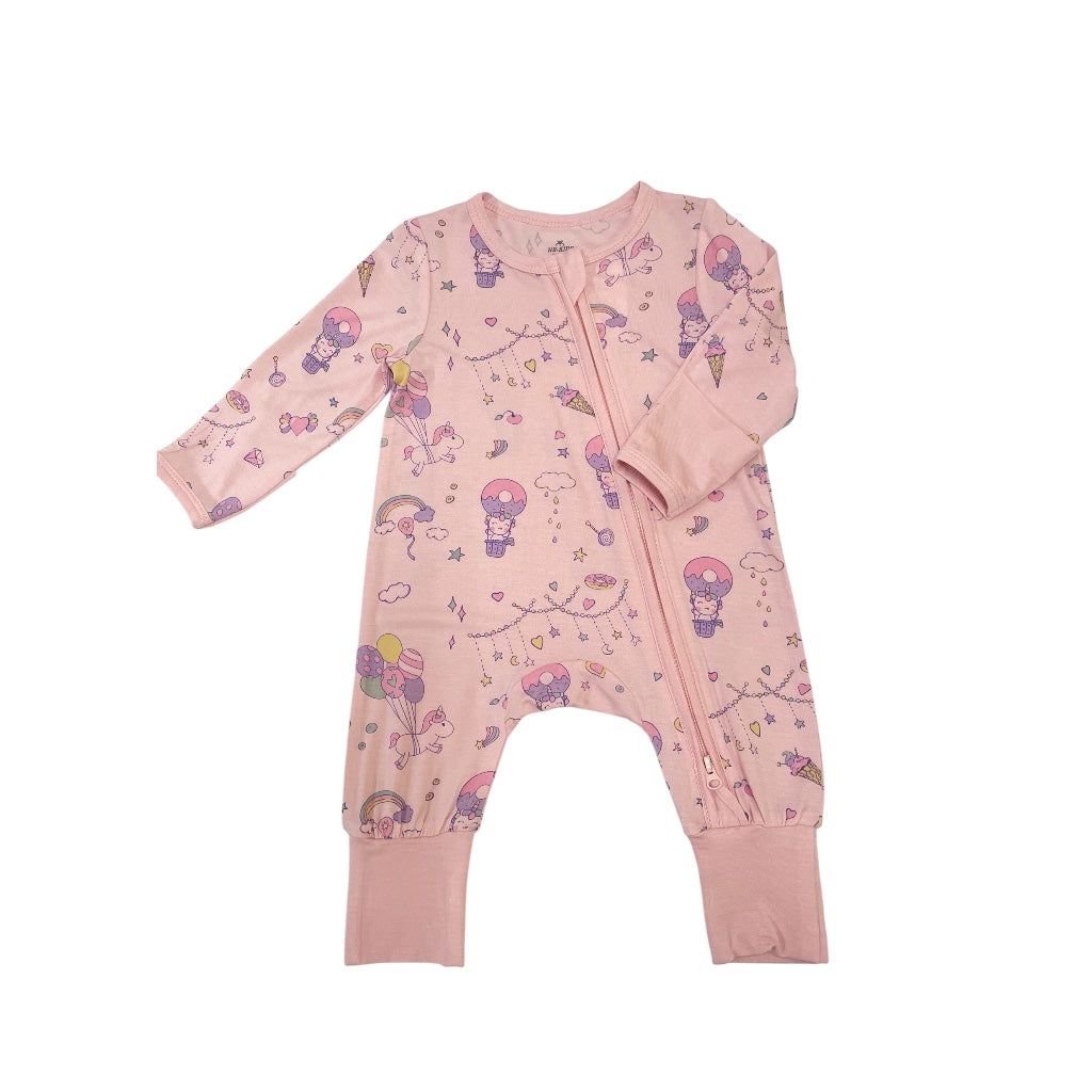 Bamboo BFF Hugz Two Way Opening Zipper Long Romper With Foldable Mittens & Footies (Unicorn Donut)