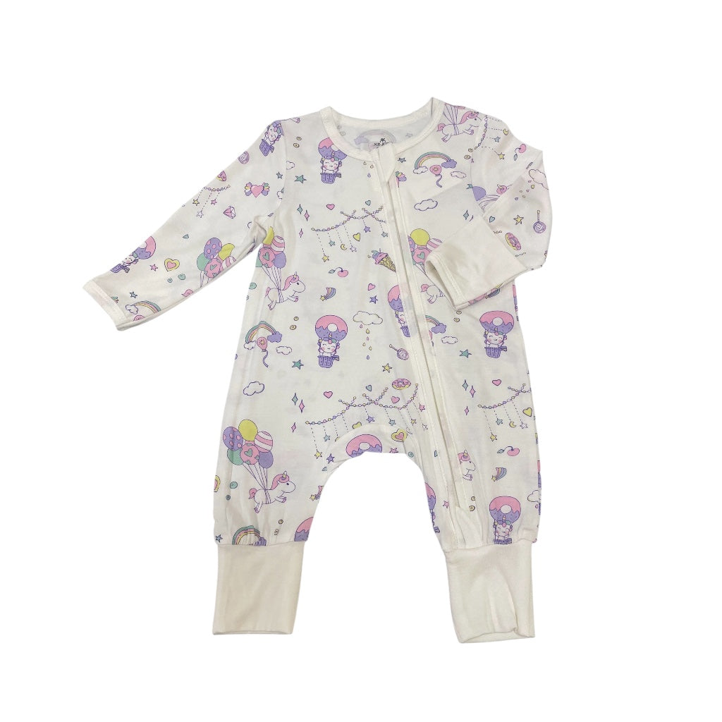 Bamboo BFF Hugz Two Way Opening Zipper Long Romper With Foldable Mittens & Footies (Unicorn Donut)