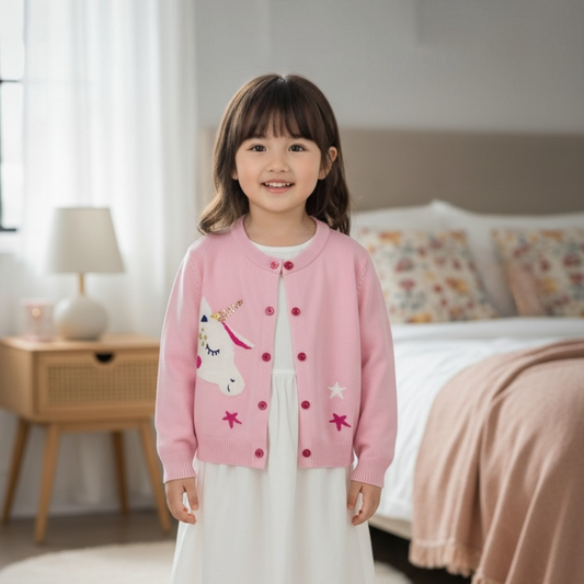 Toddler/Girls 100% Knitted Cardigan – Unicorn Sequins Design