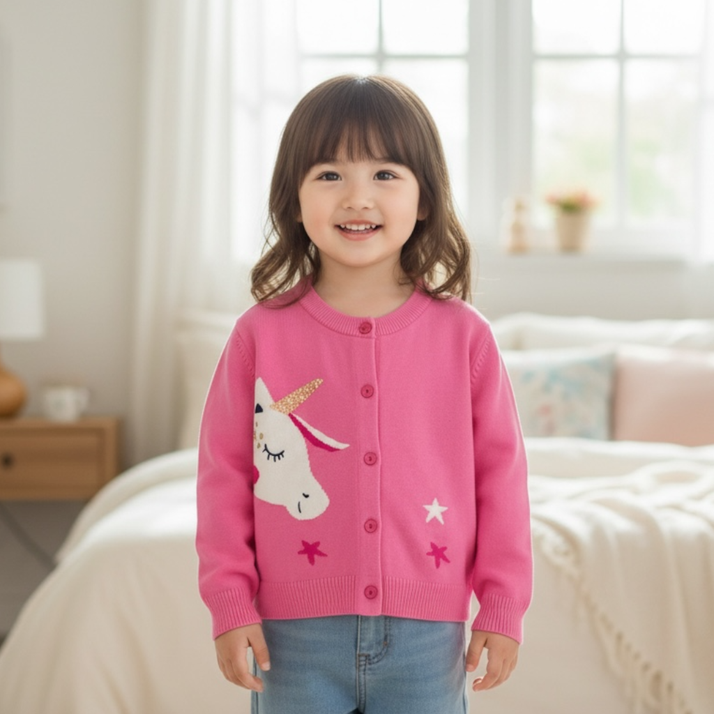 Toddler/Girls 100% Knitted Cardigan – Unicorn Sequins Design