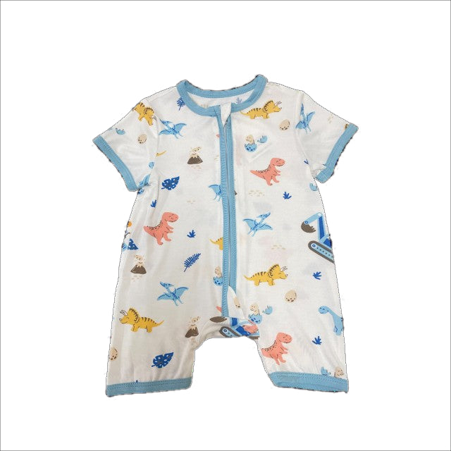 Ne-kids – 95% Bamboo Boys Short Sleeves 2 Way Zipped Romper – Dino Trucks