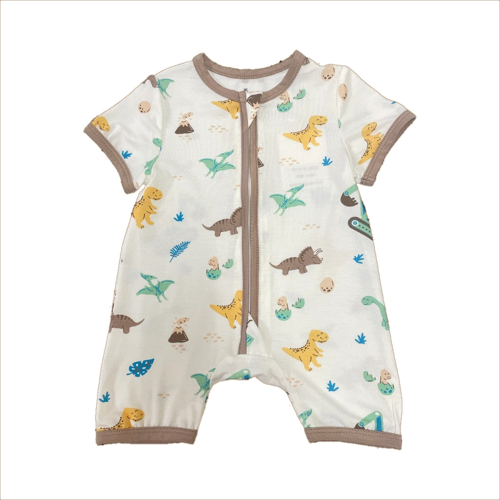 Ne-kids – 95% Bamboo Boys Short Sleeves 2 Way Zipped Romper – Dino Trucks