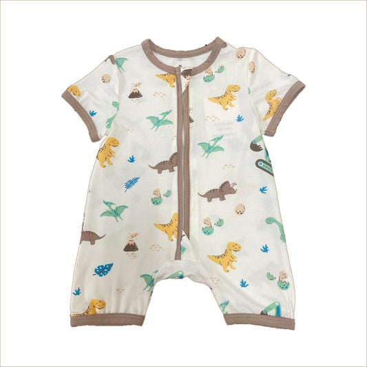 Ne-kids – 95% Bamboo Boys Short Sleeves 2 Way Zipped Romper – Dino Trucks