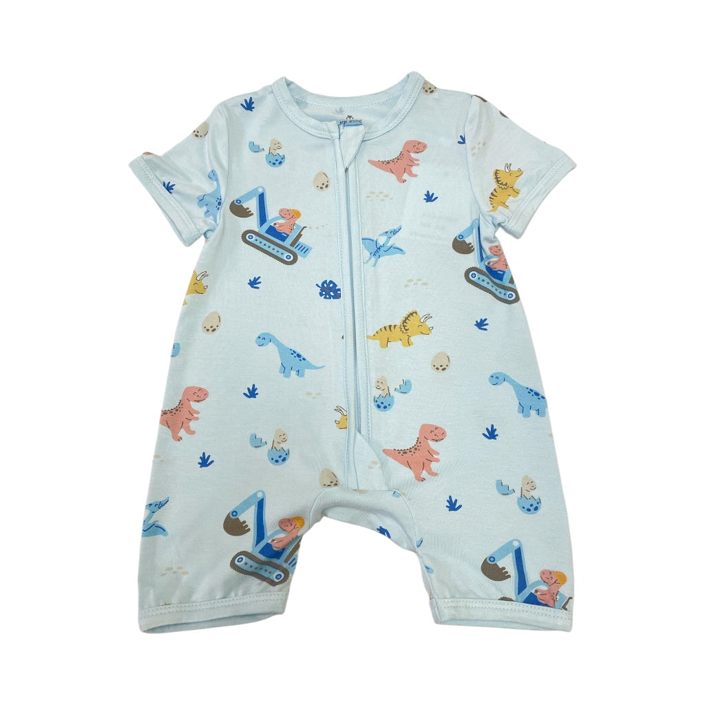 Ne-kids – 95% Bamboo Boys Short Sleeves 2 Way Zipped Romper – Dino Trucks