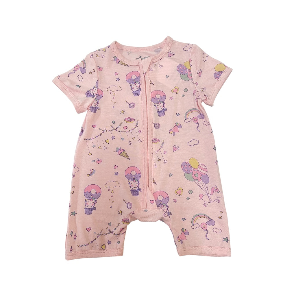Bamboo Baby Girls Short Sleeves 2 Way Zipped Romper – Unicorn Donuts