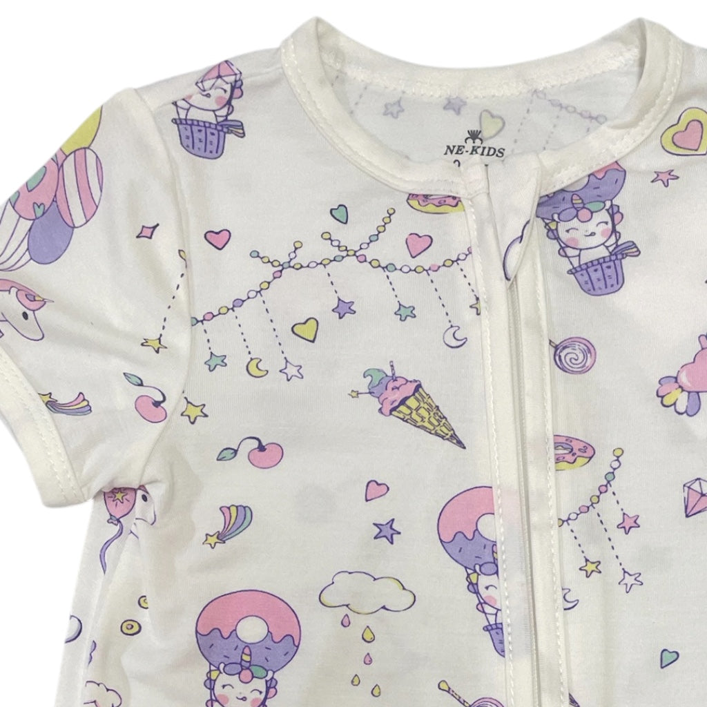 Bamboo Baby Girls Short Sleeves 2 Way Zipped Romper – Unicorn Donuts