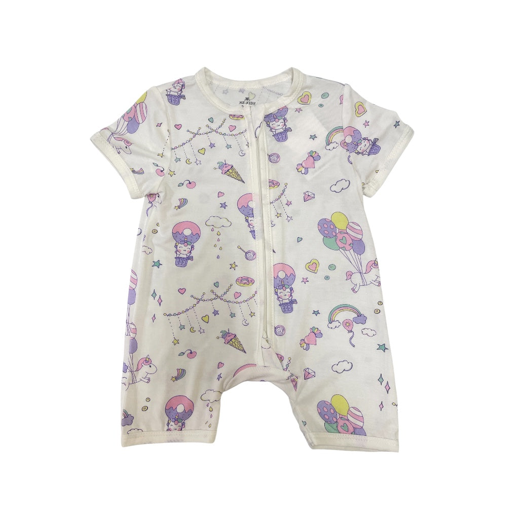 Bamboo Baby Girls Short Sleeves 2 Way Zipped Romper – Unicorn Donuts