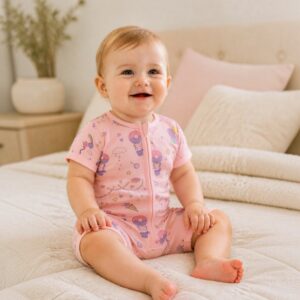 Ne-kids - 95% Bamboo Baby Girls Short Sleeves 2Way Zipped Romper